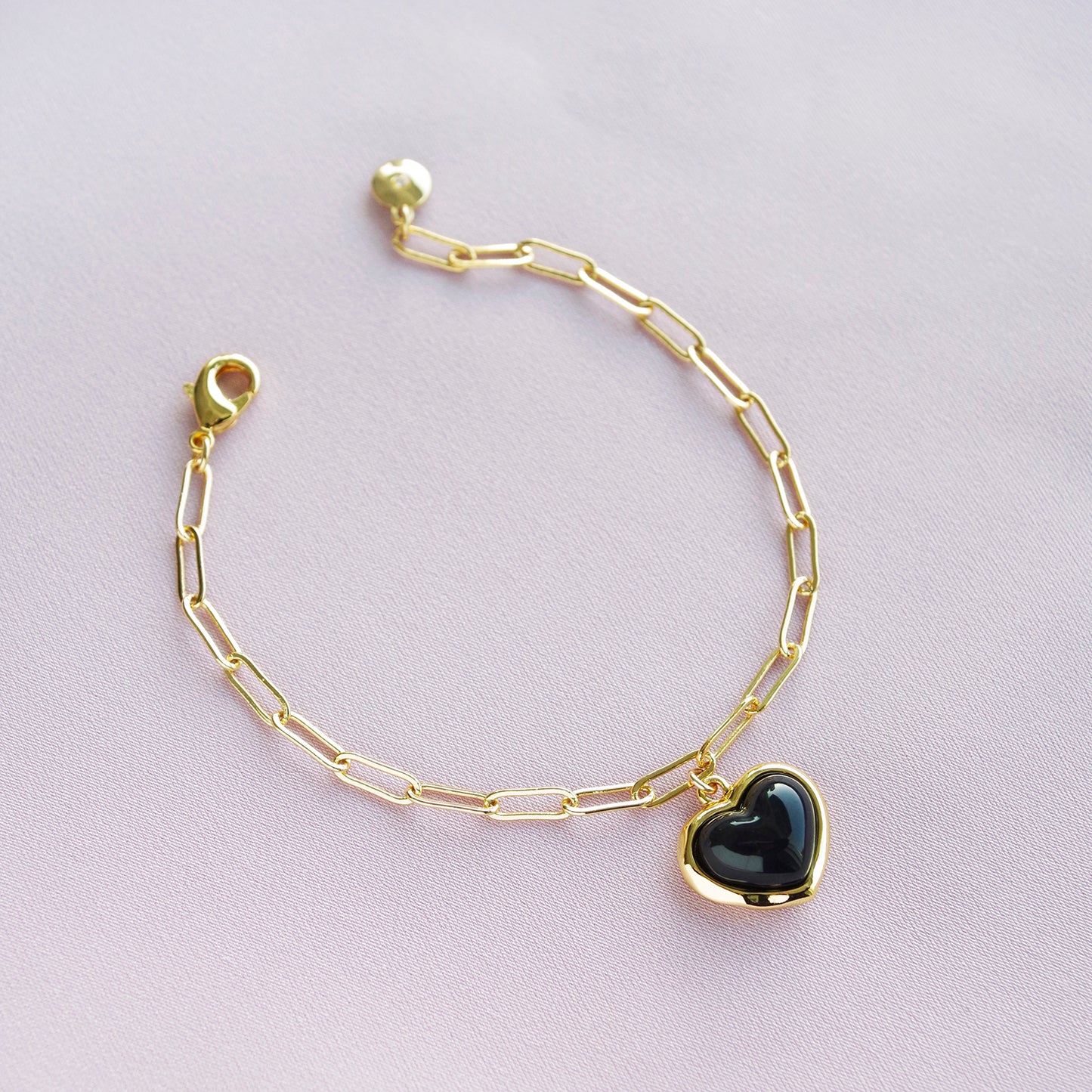 Porcelain Black Heart Charm Bracelet