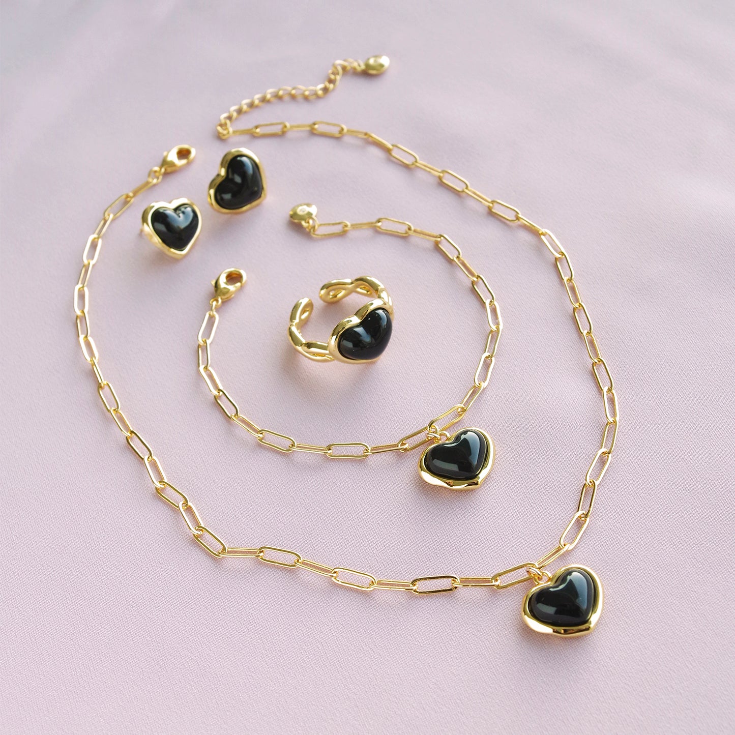 Porcelain Black Heart Charm Bracelet