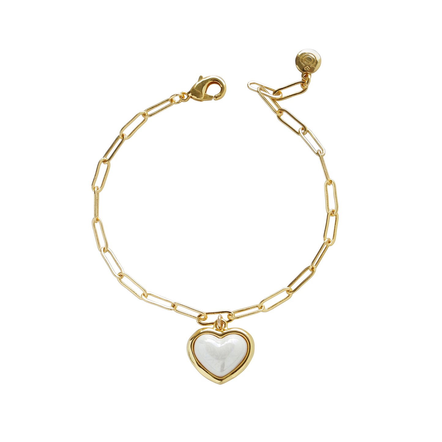Porcelain Pearly White Heart Charm Bracelet