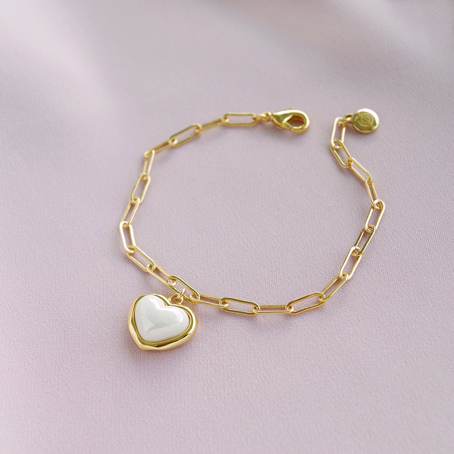 Porcelain Pearly White Heart Charm Bracelet