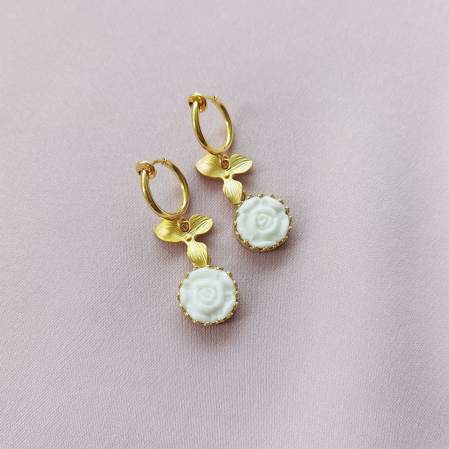 Mini Porcelain Moonlight Rose Clip-on Earrings