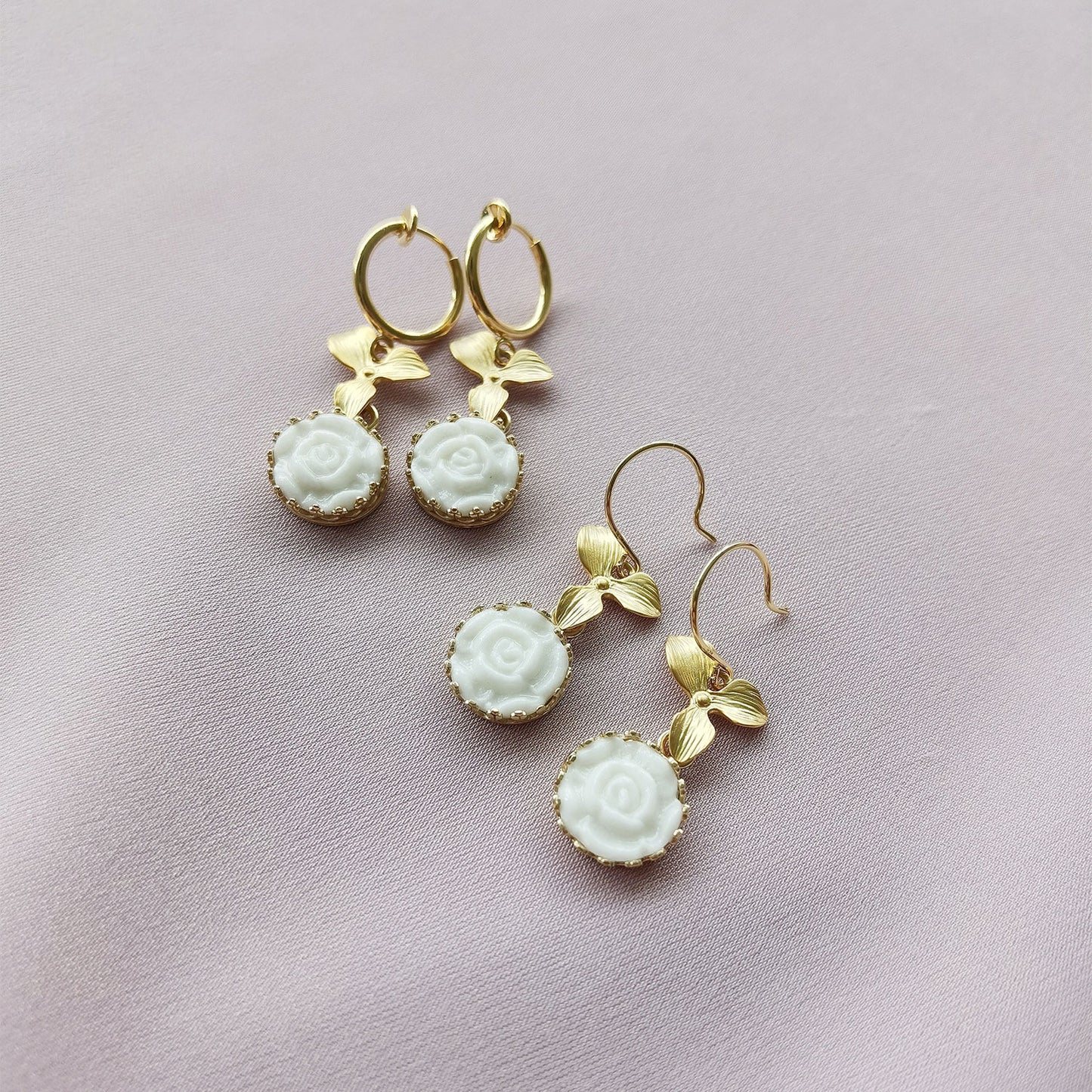 Mini Porcelain Moonlight Rose Clip-on Earrings