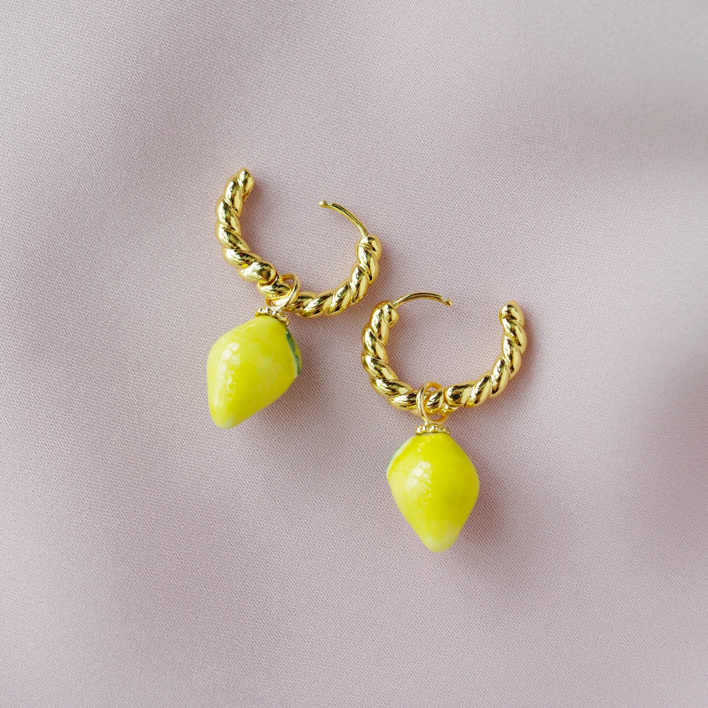 Mini Porcelain Lemon Hoop Earrings