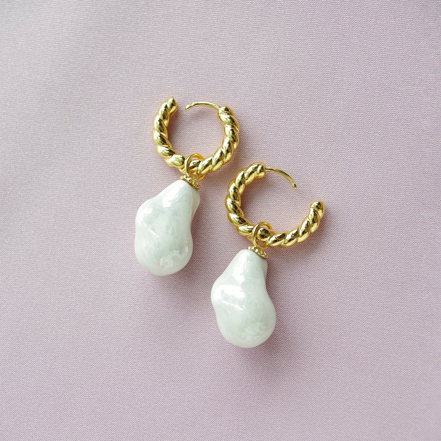 Porcelain Baroque Pearl Hoop Earrings