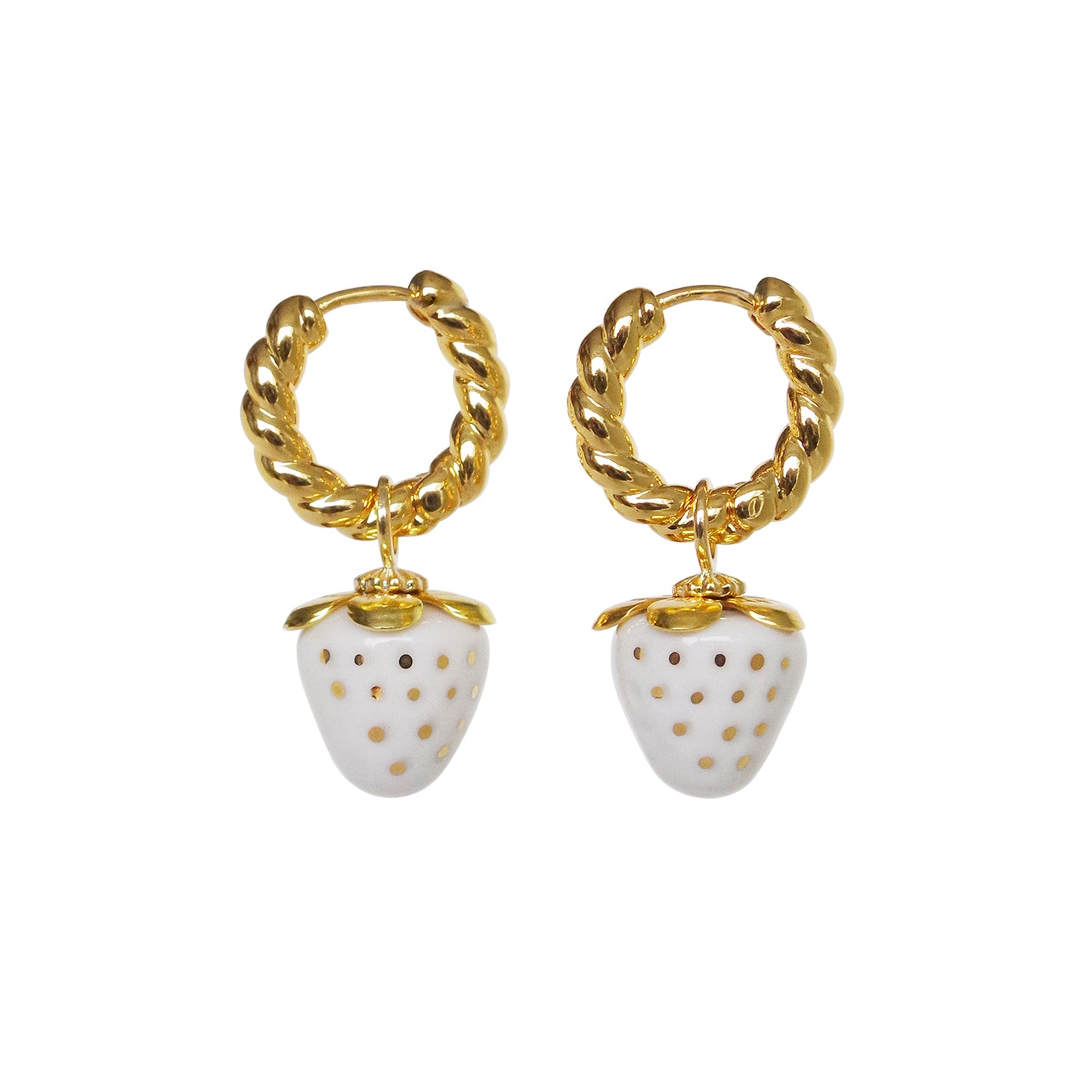 Mini Red Porcelain Strawberry Hoop Earrings