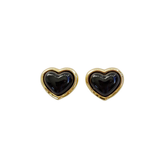 Porcelain Black Heart Stud Earrings