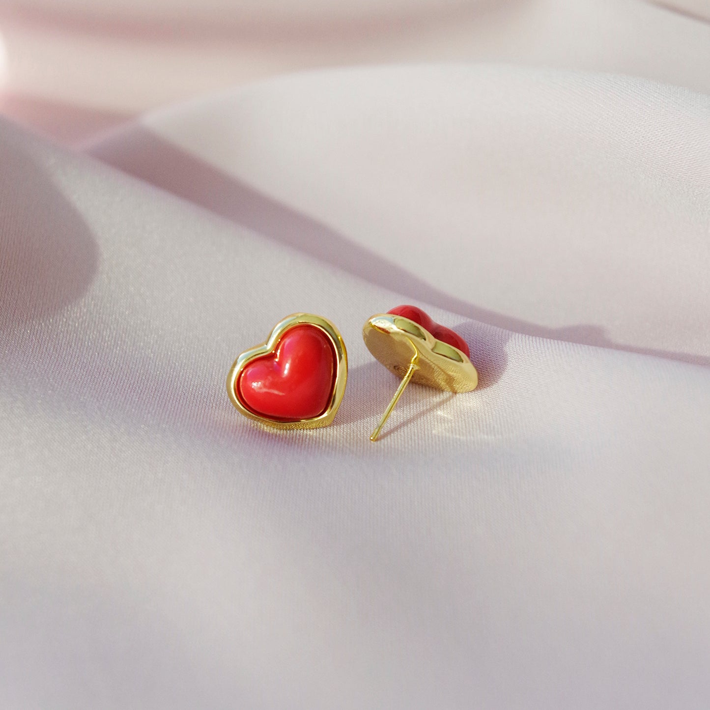 Porcelain Red Heart Stud Earrings