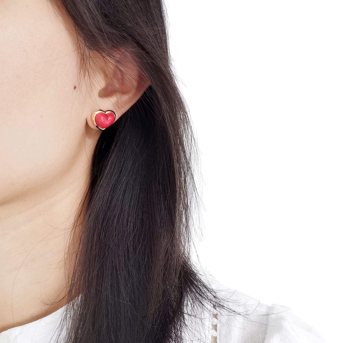 Porcelain Red Heart Stud Earrings