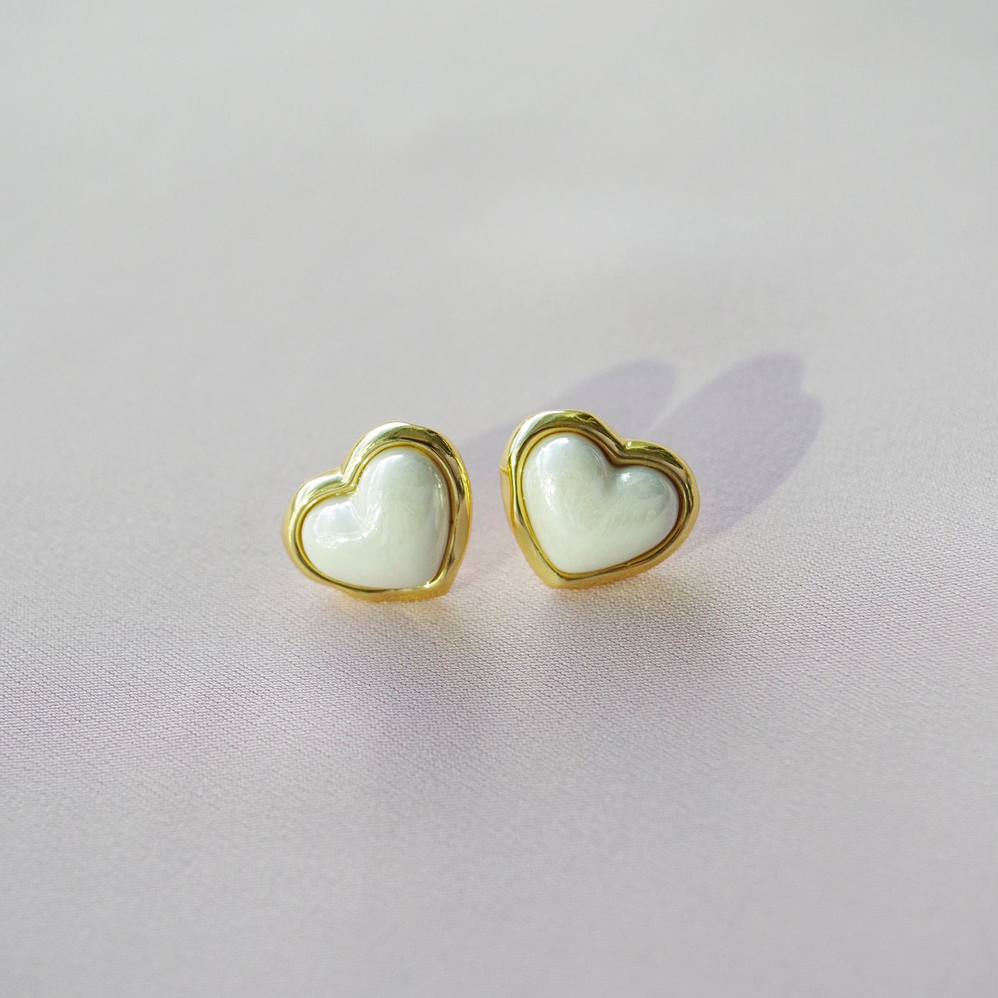 Porcelain Pearly White Heart Stud Earrings