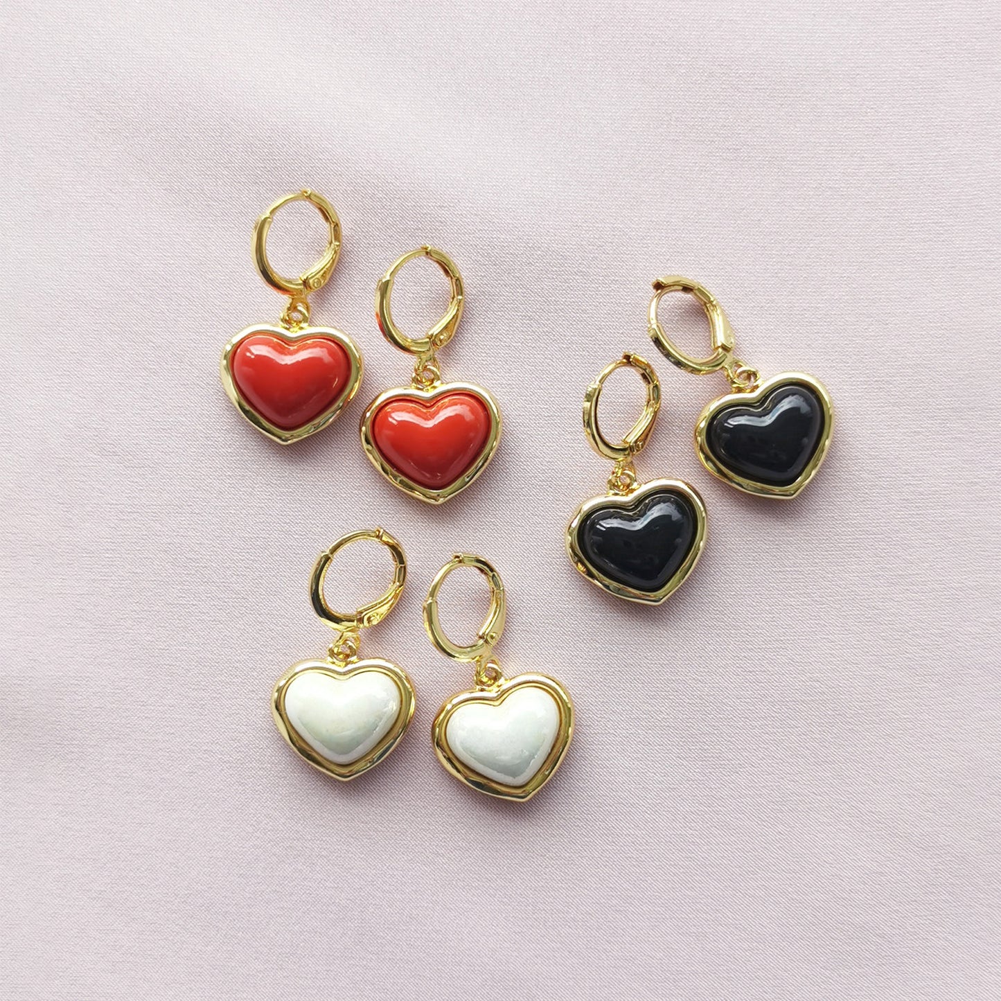 Porcelain Red Heart Drop Earrings