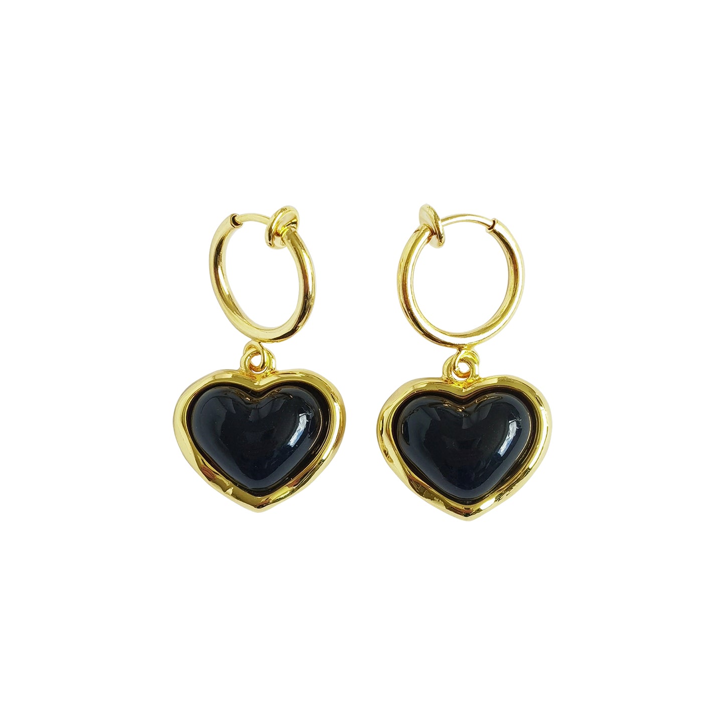 Porcelain Red Heart Clip-On Hoop Earrings