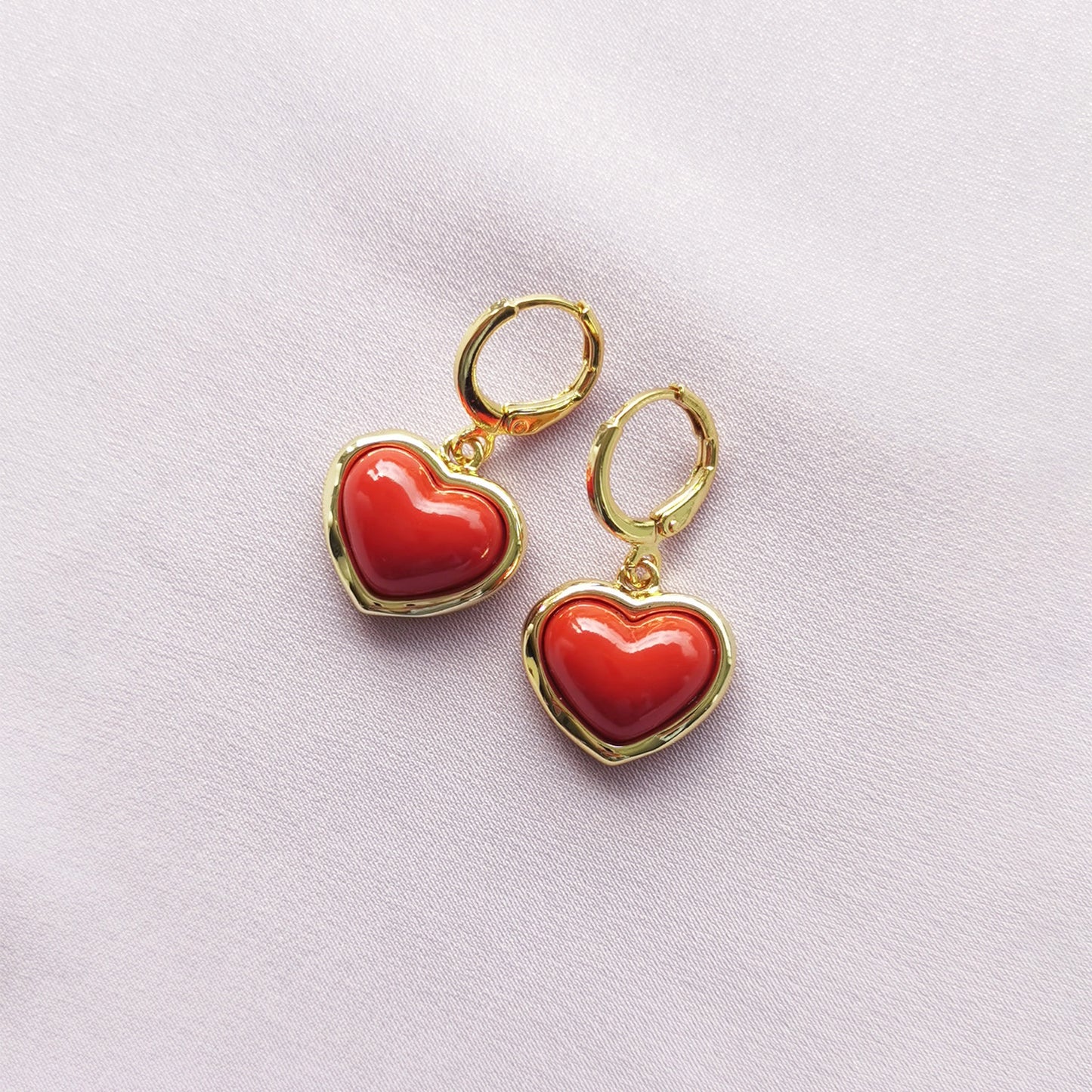 Porcelain Red Heart Drop Earrings