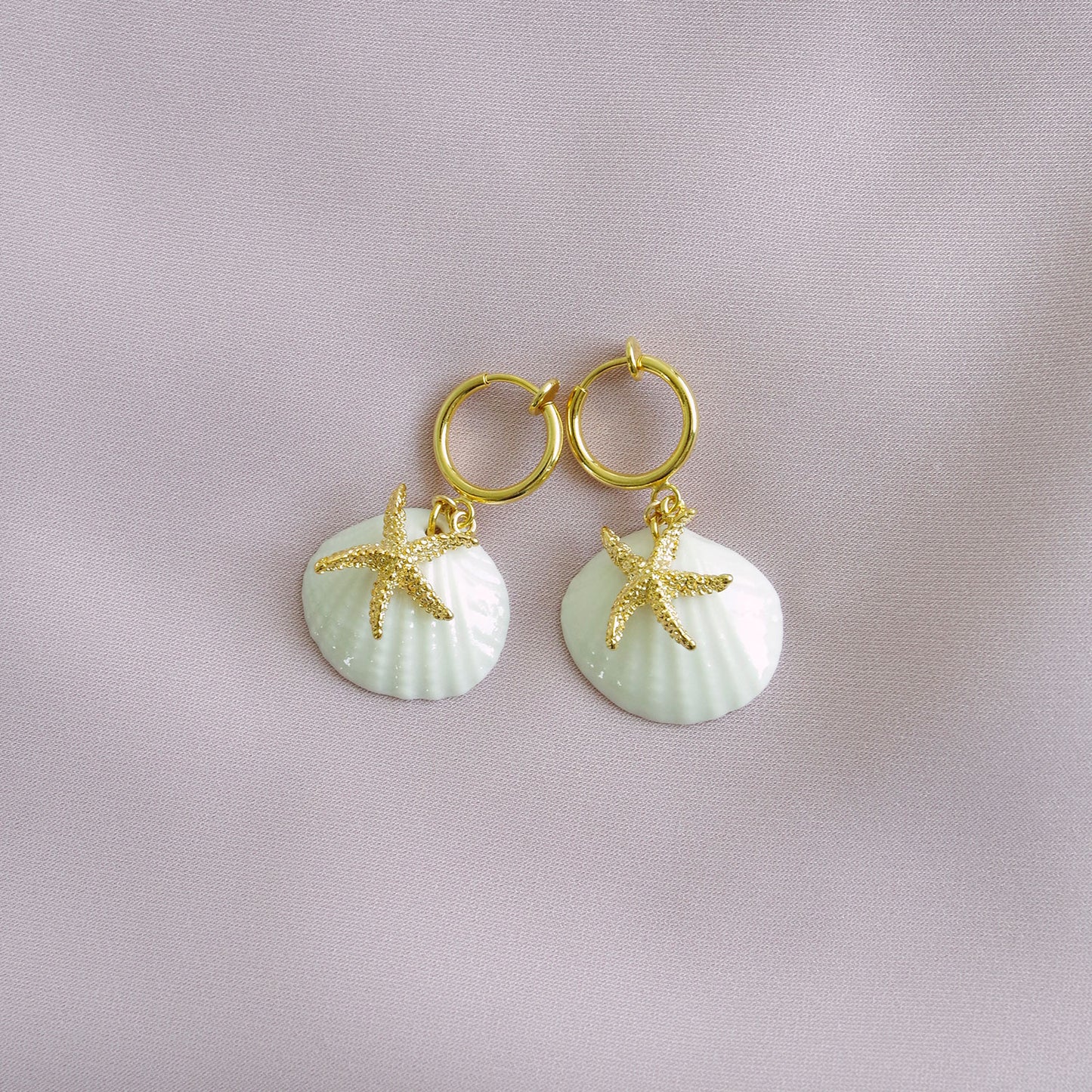 Porcelain Shell And Sea Star Clip-on Earrings