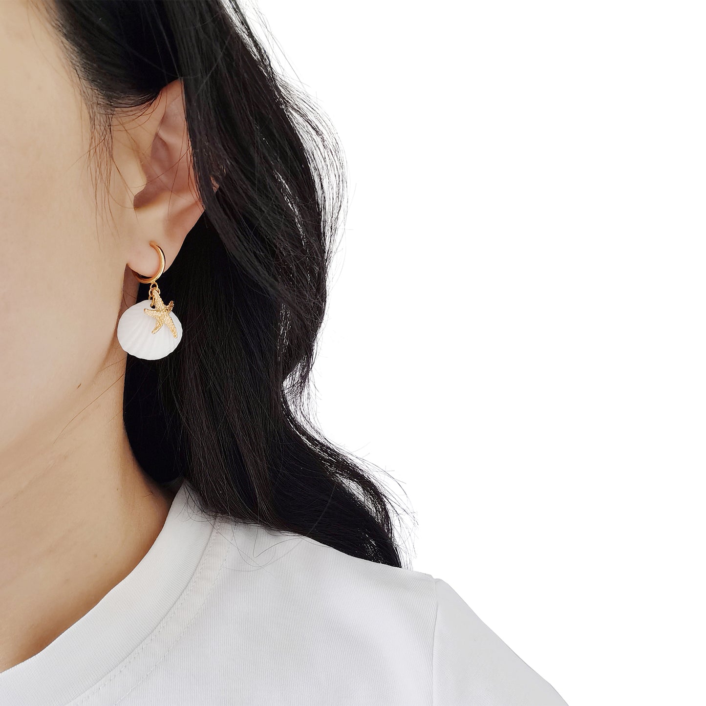 Porcelain Shell And Sea Star Clip-on Earrings
