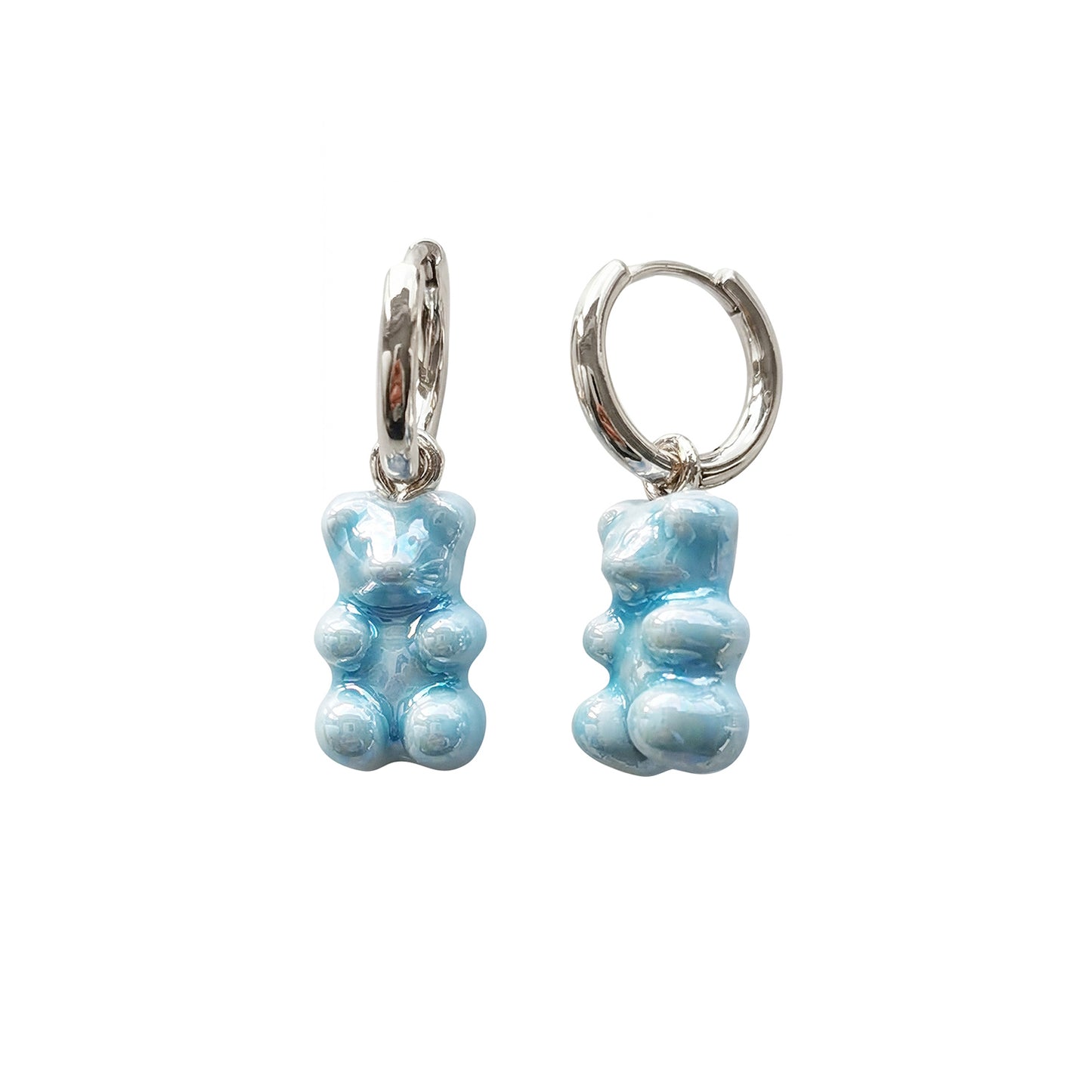 Sweet Pink Porcelain Gummy Bear Earrings, Silver Tone