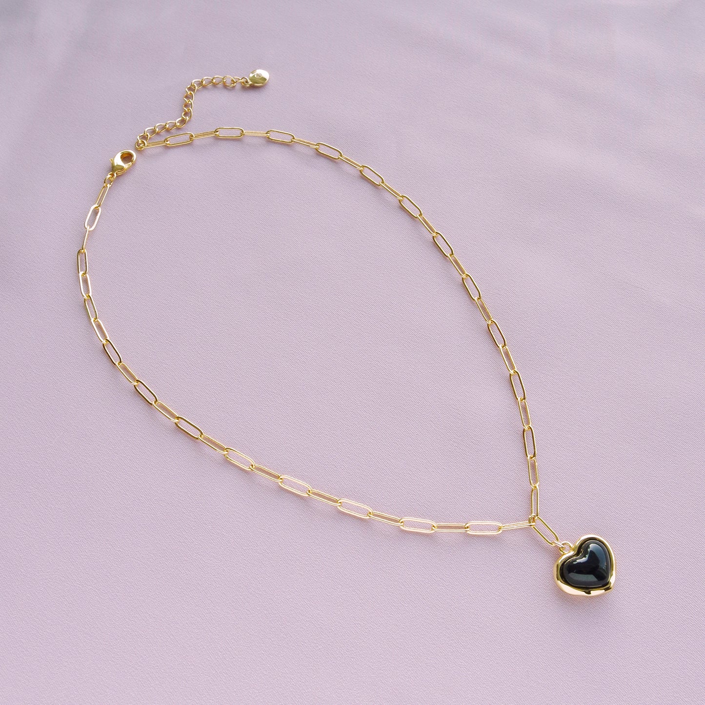 Porcelain Black Heart Pendant Necklace