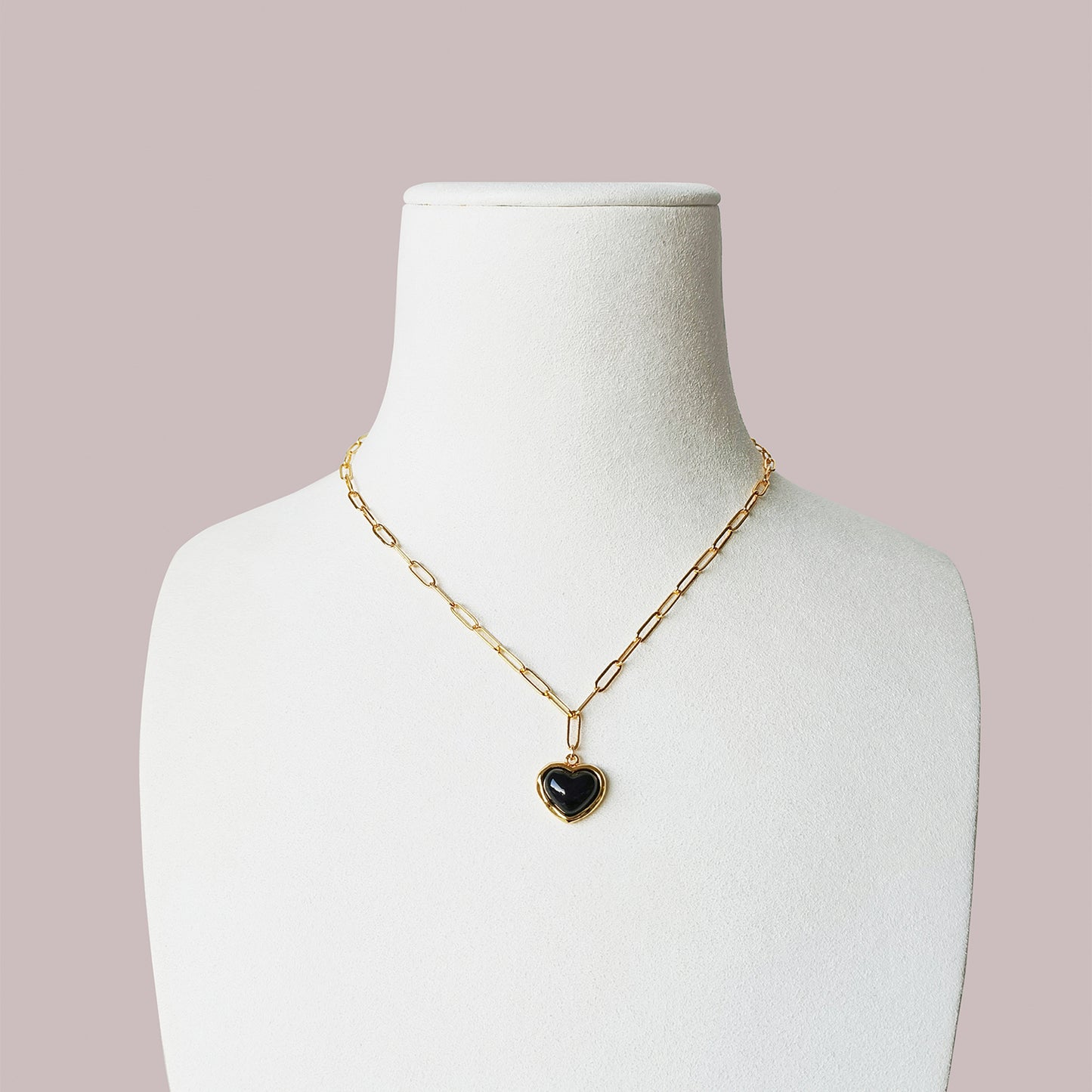 Porcelain Black Heart Pendant Necklace