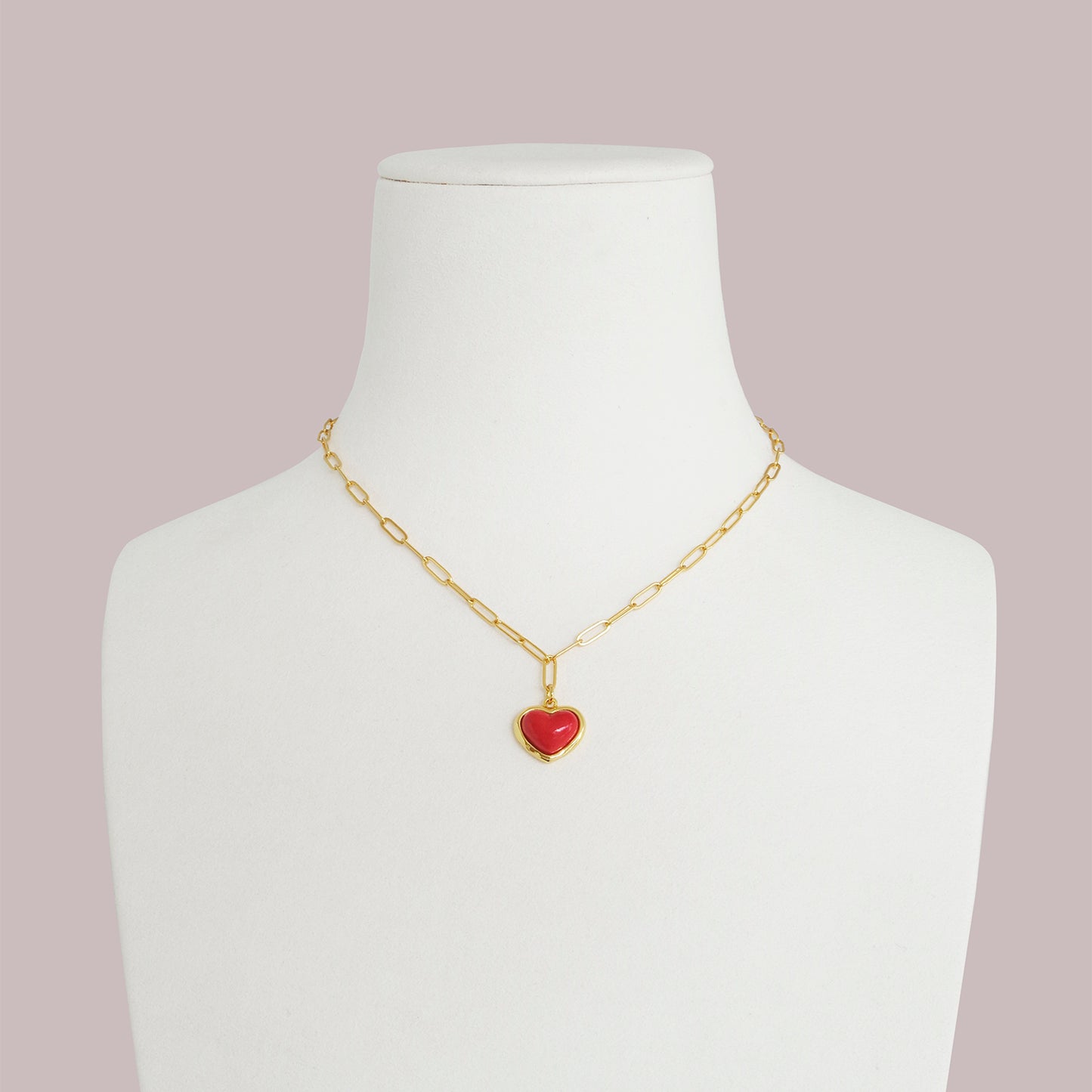 Porcelain Red Heart Pendant Necklace