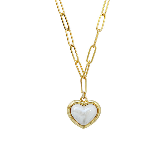 Porcelain Pearly White Heart Pendant Necklace