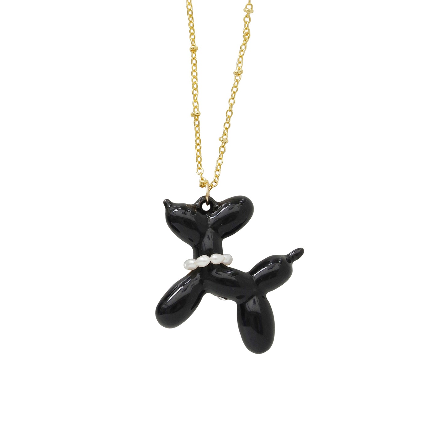 Black Porcelain Balloon Doggie Necklace
