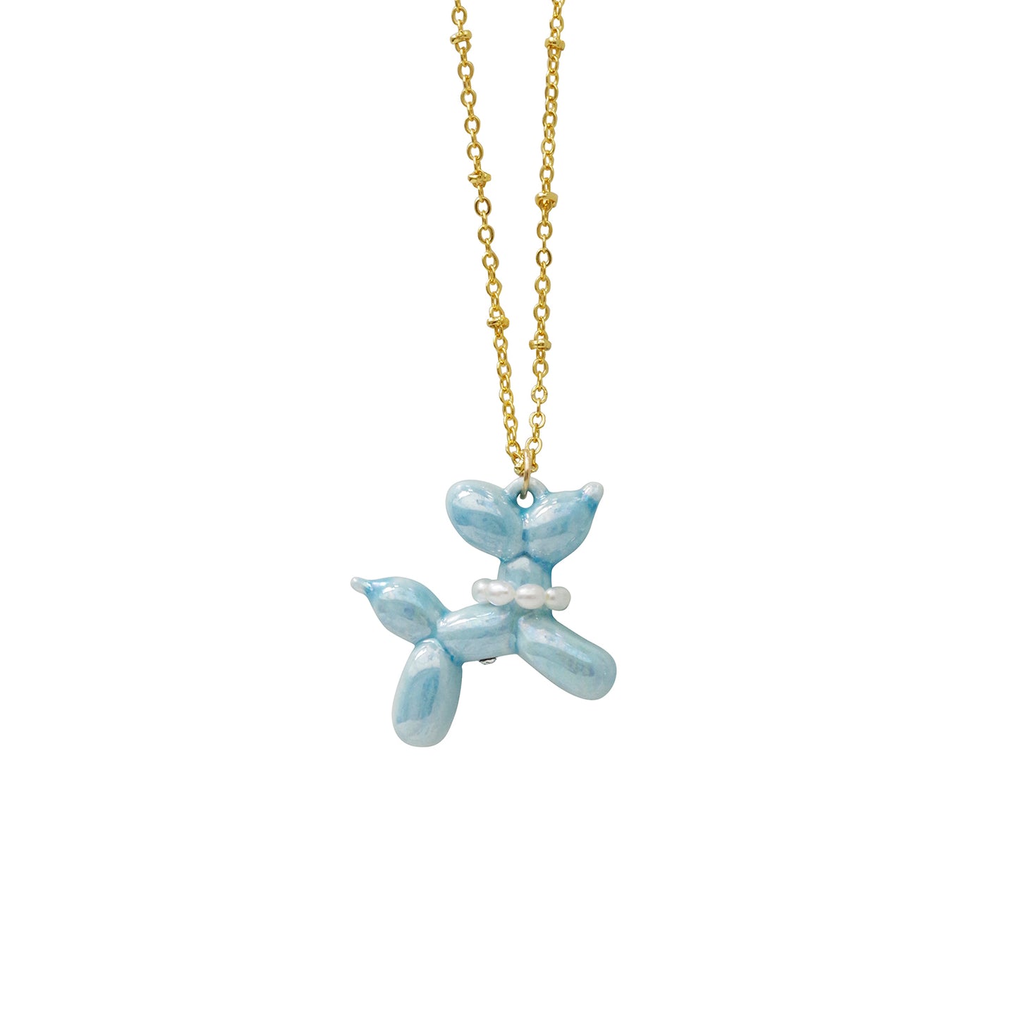 Baby Blue Porcelain Balloon Doggie Necklace
