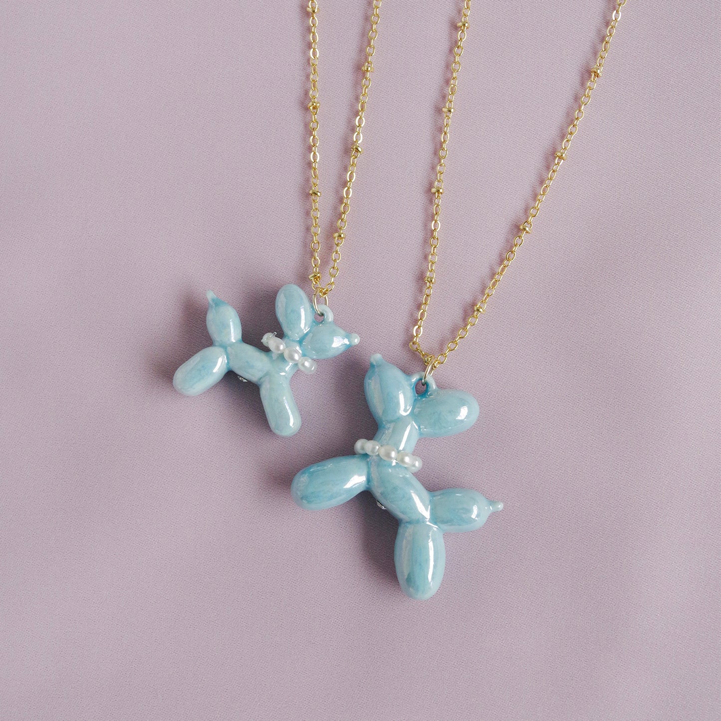 Baby Blue Porcelain Balloon Doggie Necklace