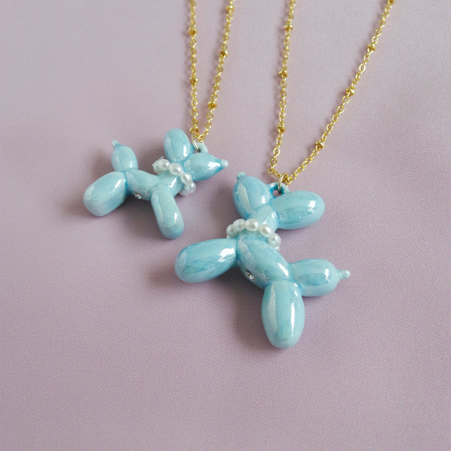 Baby Blue Porcelain Balloon Doggie Necklace
