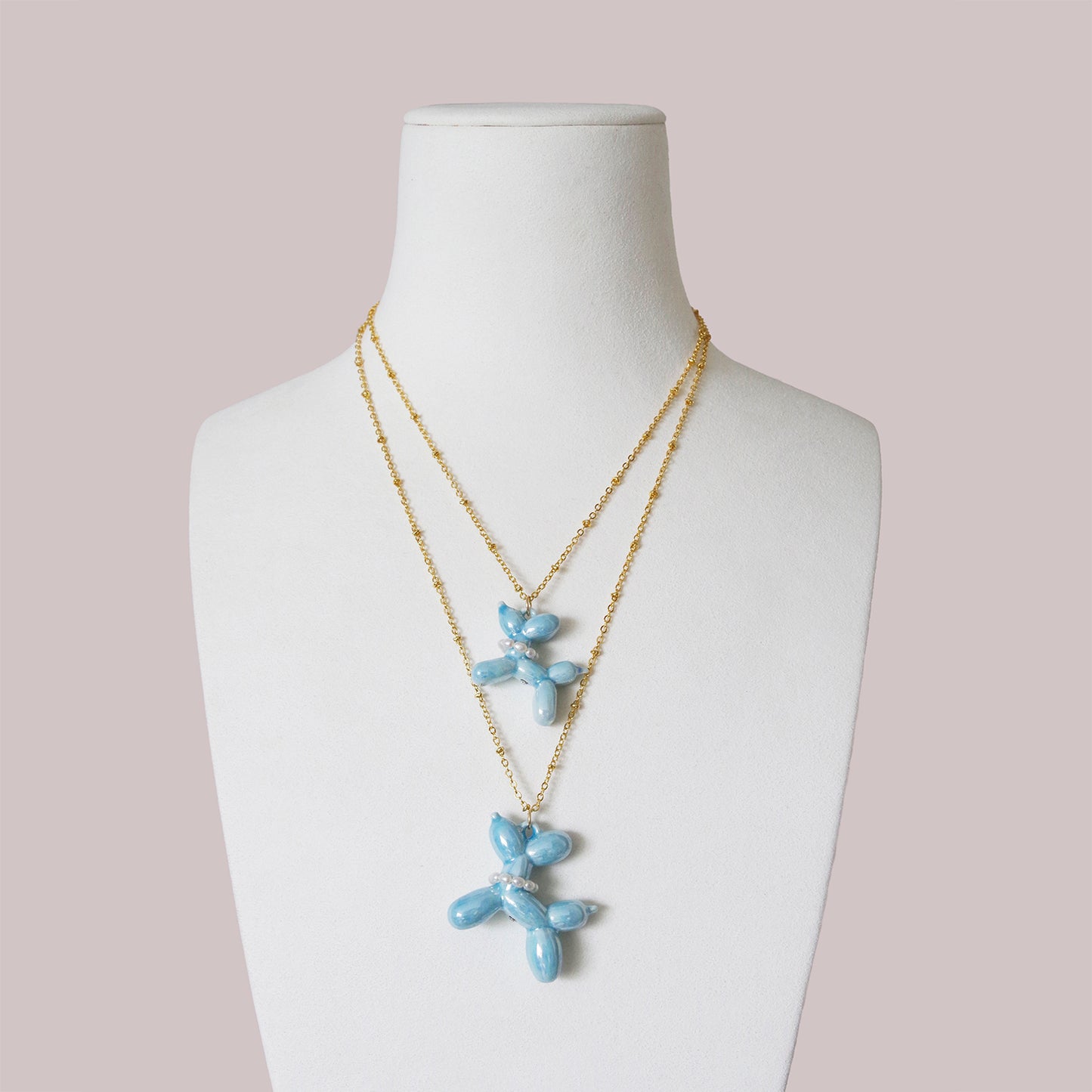 Baby Blue Porcelain Balloon Doggie Necklace