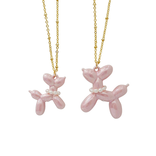 Pink Porcelain Balloon Doggie Necklace