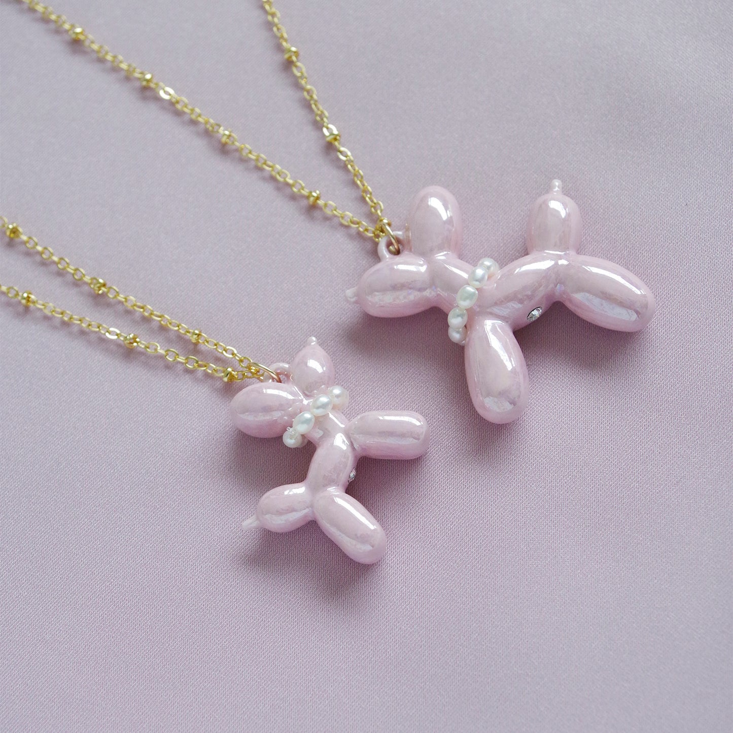 Pink Porcelain Balloon Doggie Necklace