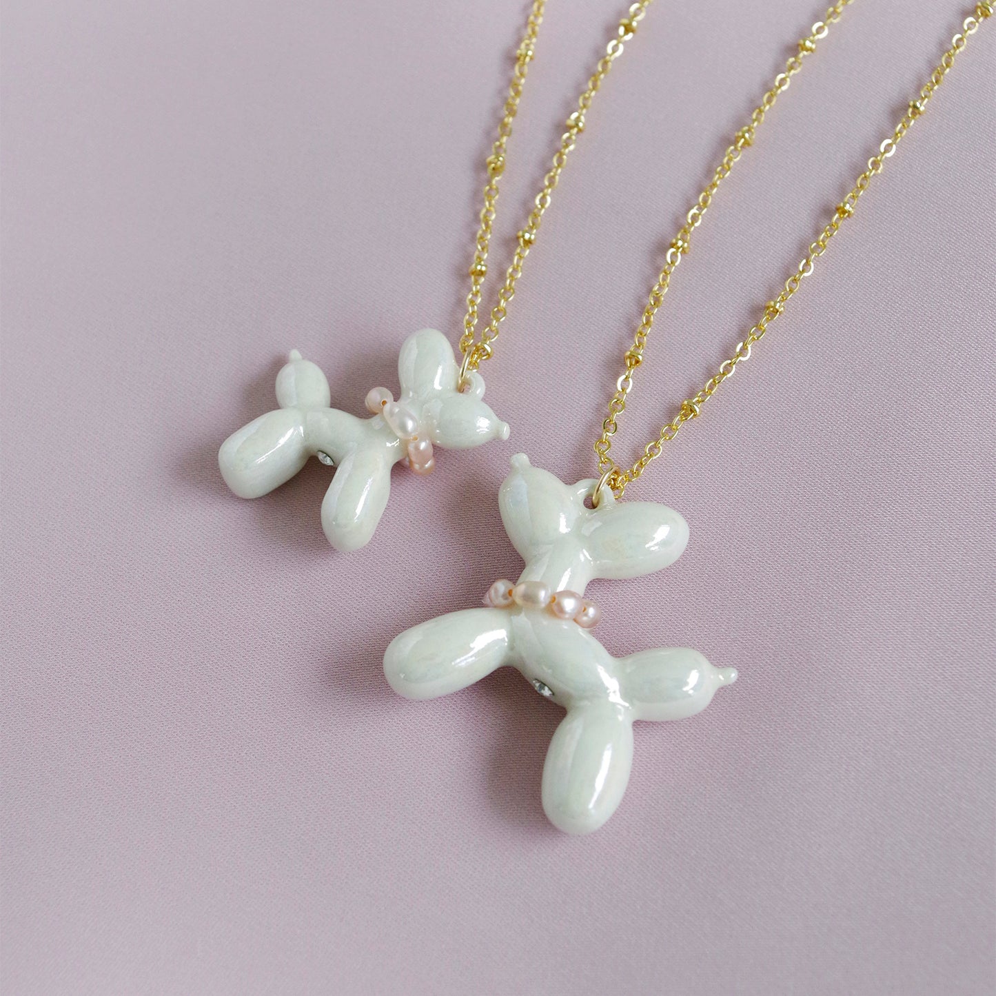Pearly White Porcelain Balloon Doggie Necklace