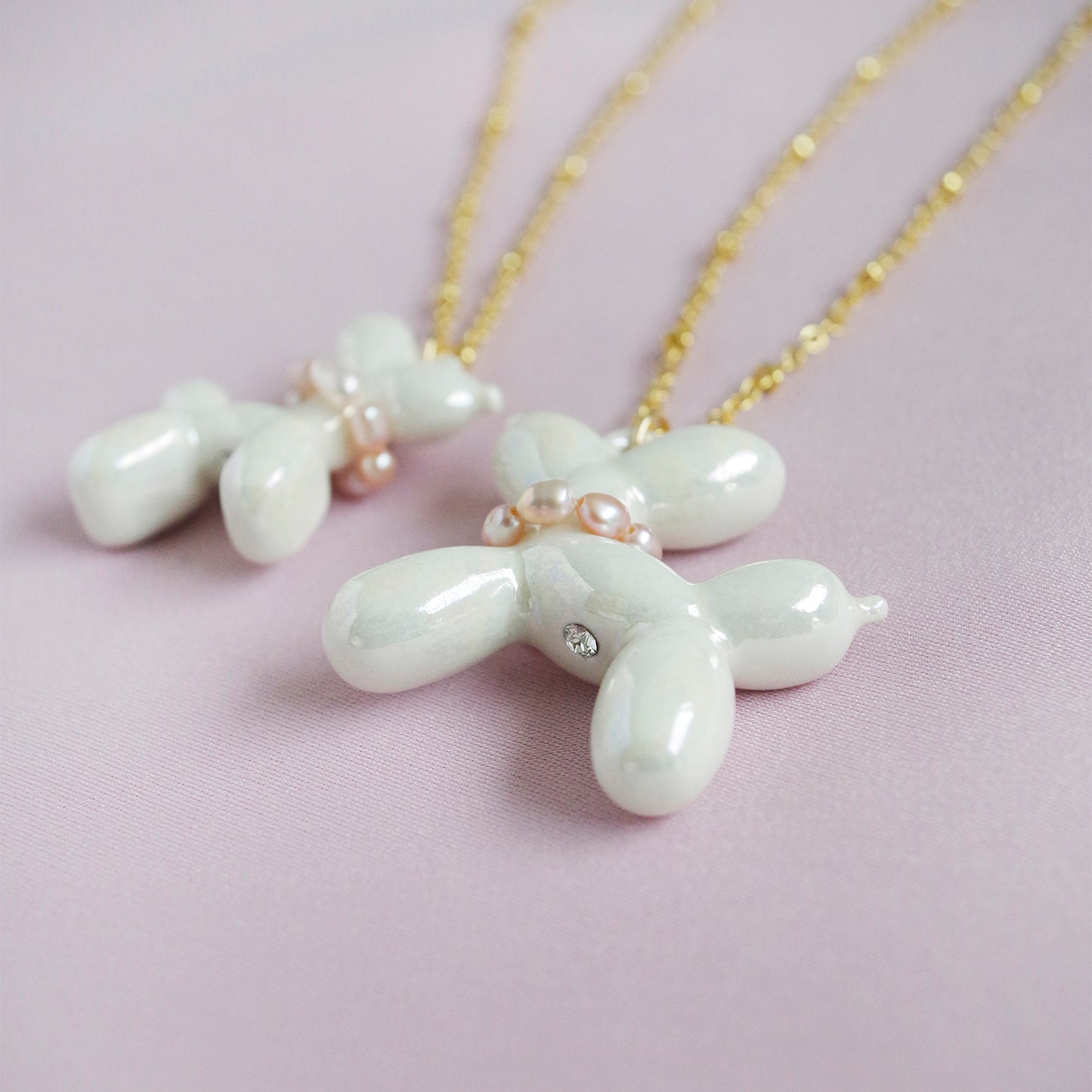 Pearly White Porcelain Balloon Doggie Necklace