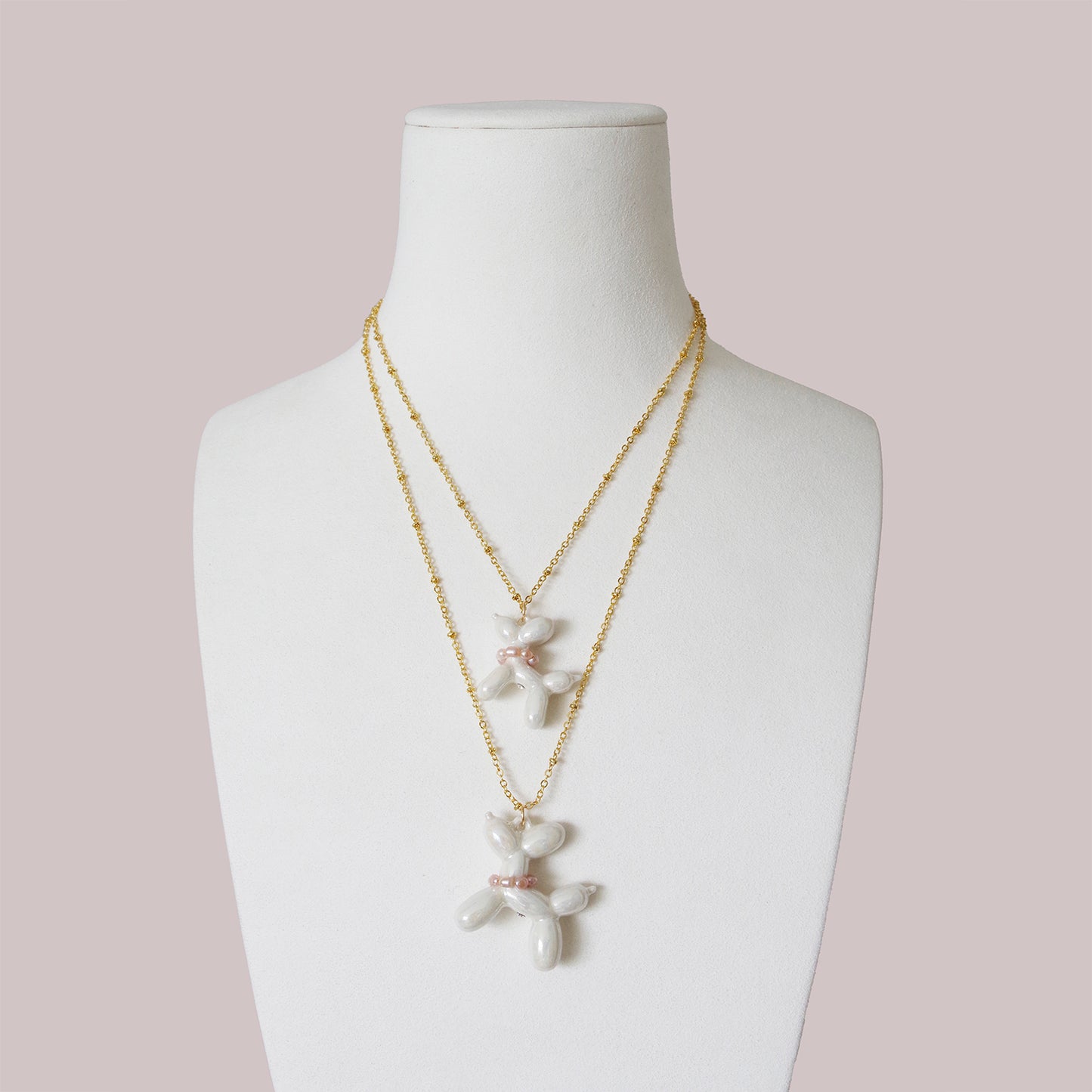 Pearly White Porcelain Balloon Doggie Necklace
