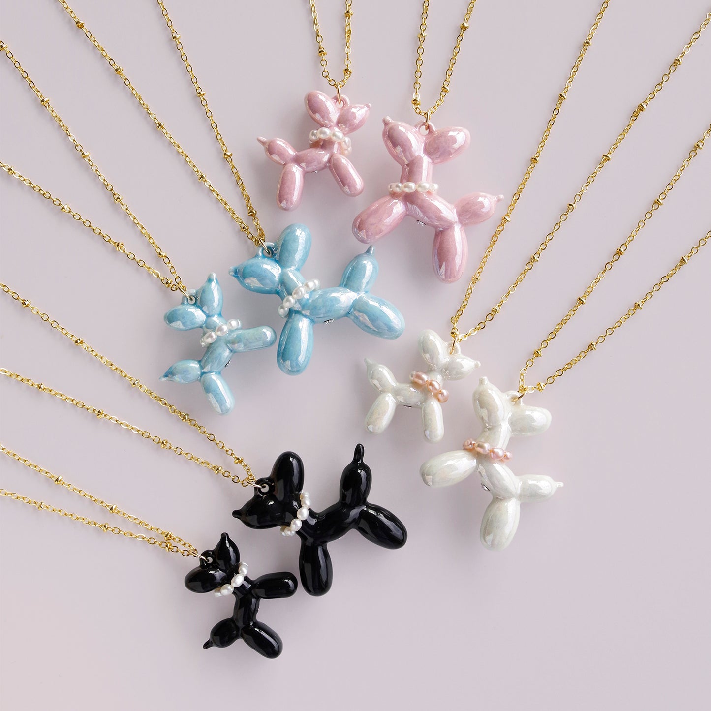 Pink Porcelain Balloon Doggie Necklace