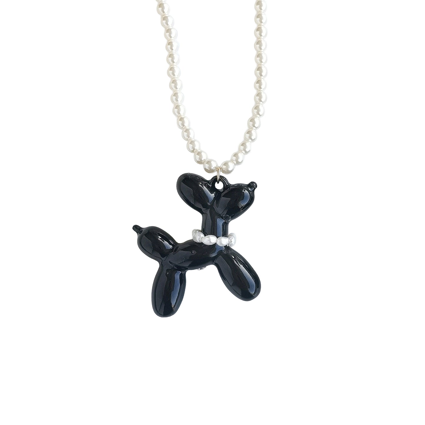 Black Porcelain Balloon Doggie Pearl Necklace