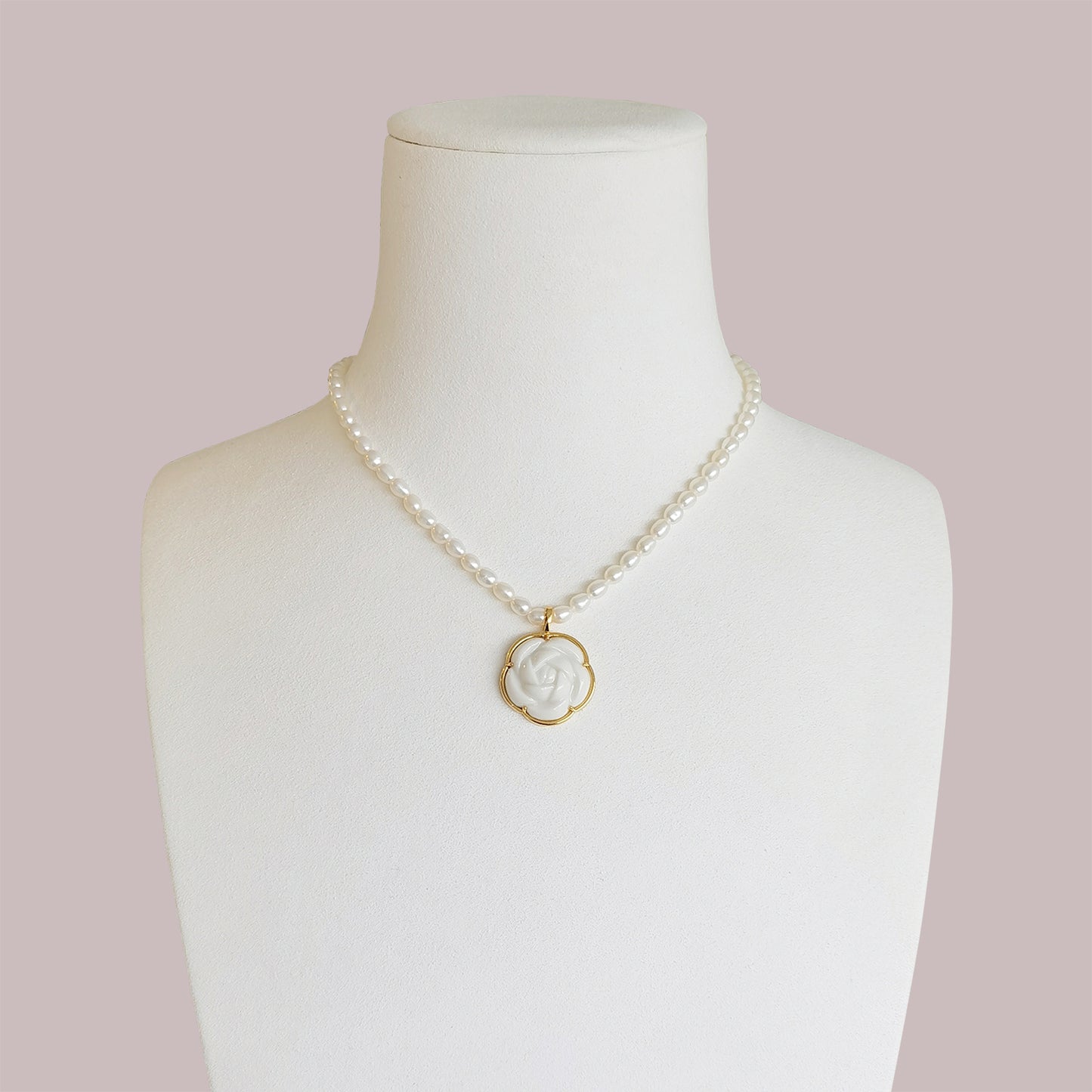 Porcelain Camellia Pearl Necklace