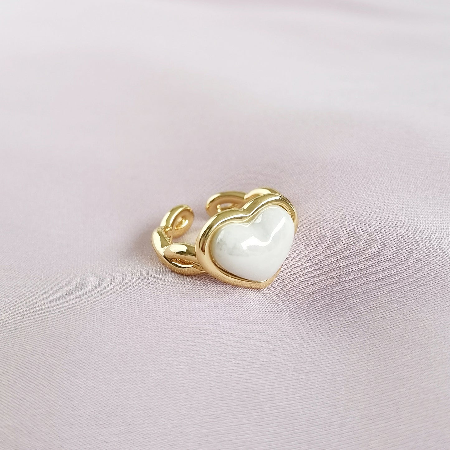Porcelain Pearly White Heart Braided Ring