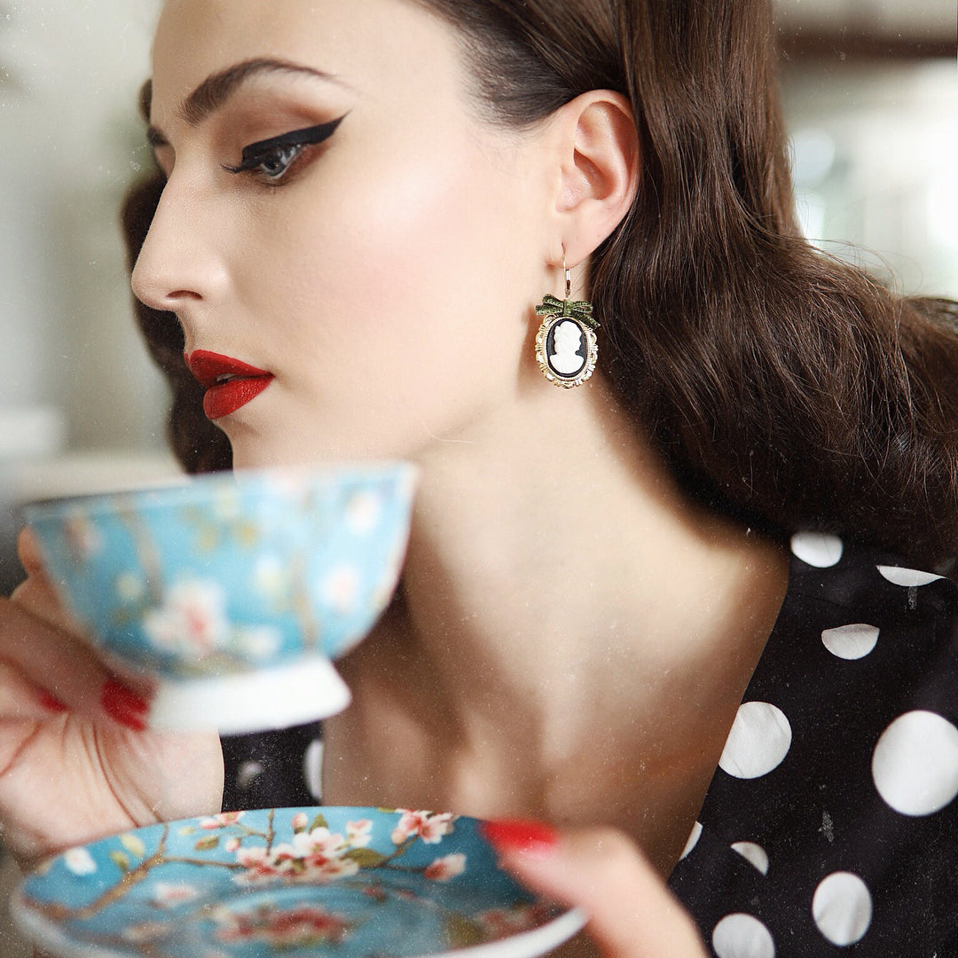 Dark Romance Goddess Oval Porcelain Cameo Earrings