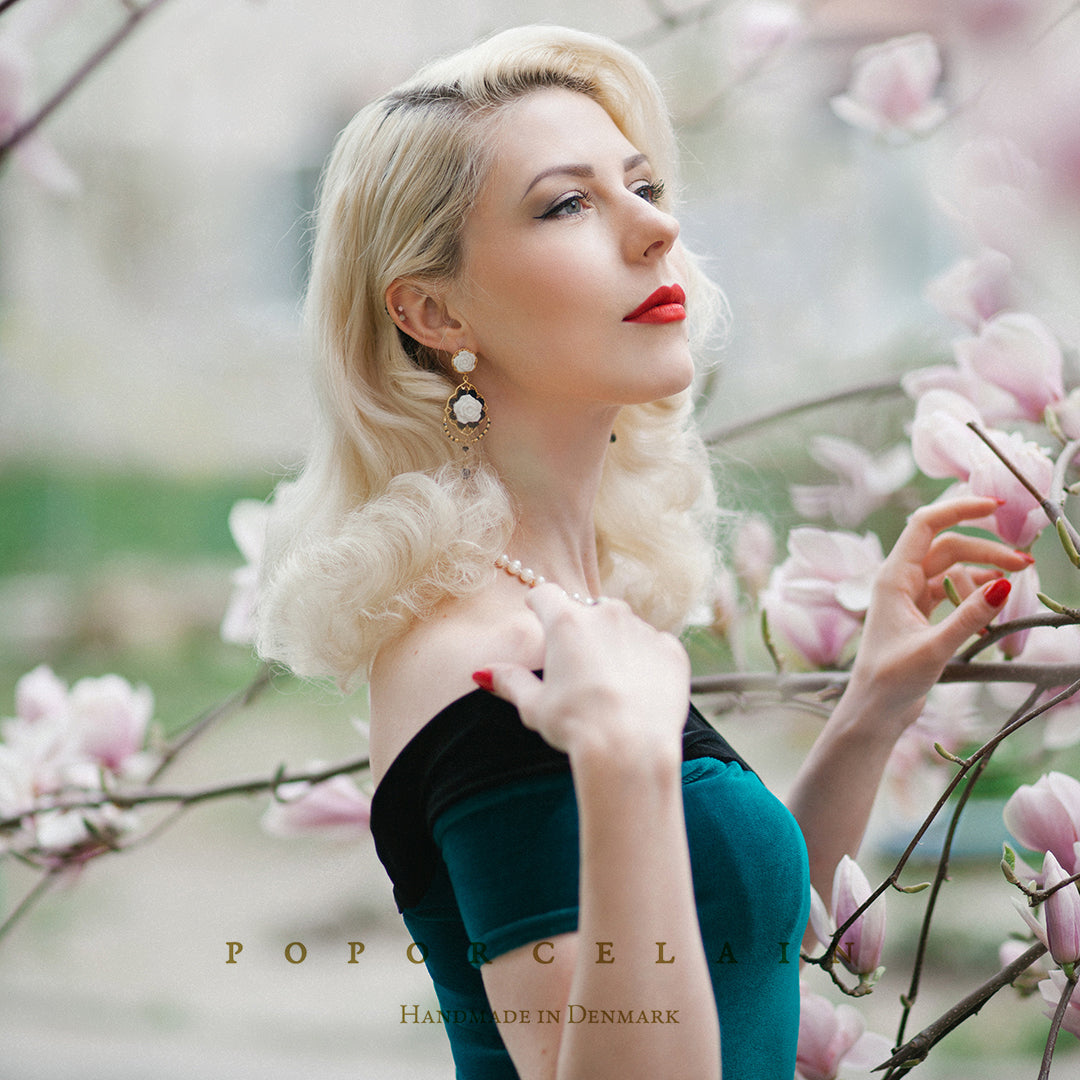 Classic Baroque Porcelain Rose Statement Earrings