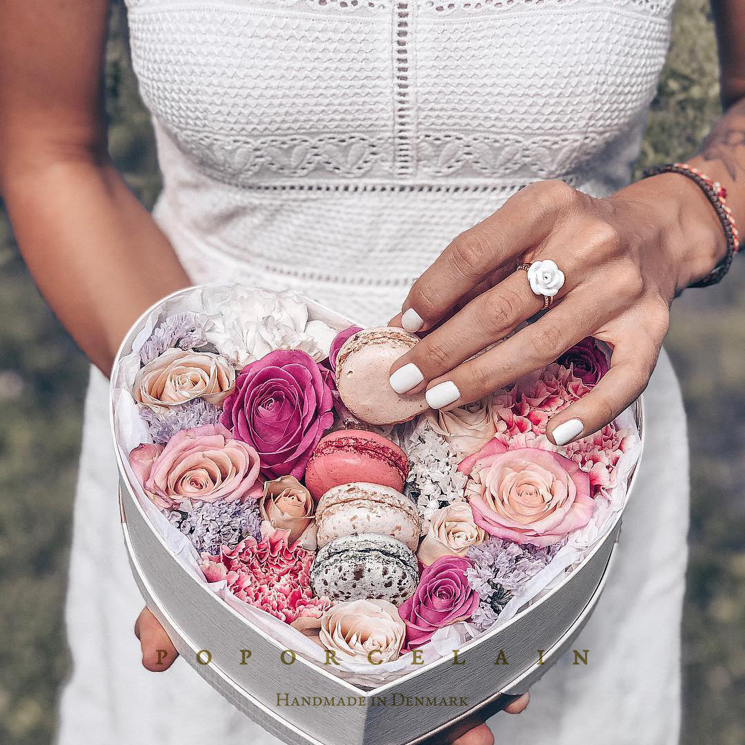 White Cloud Porcelain Rose Ring