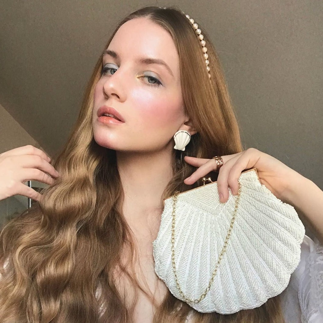 Porcelain Clam Shell Statement Stud Earrings