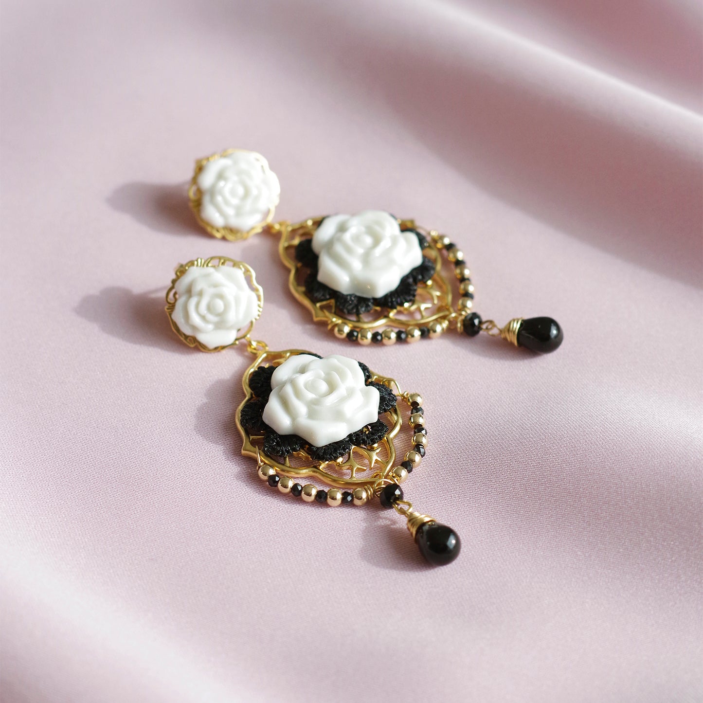 Classic Baroque Porcelain Rose Statement Earrings
