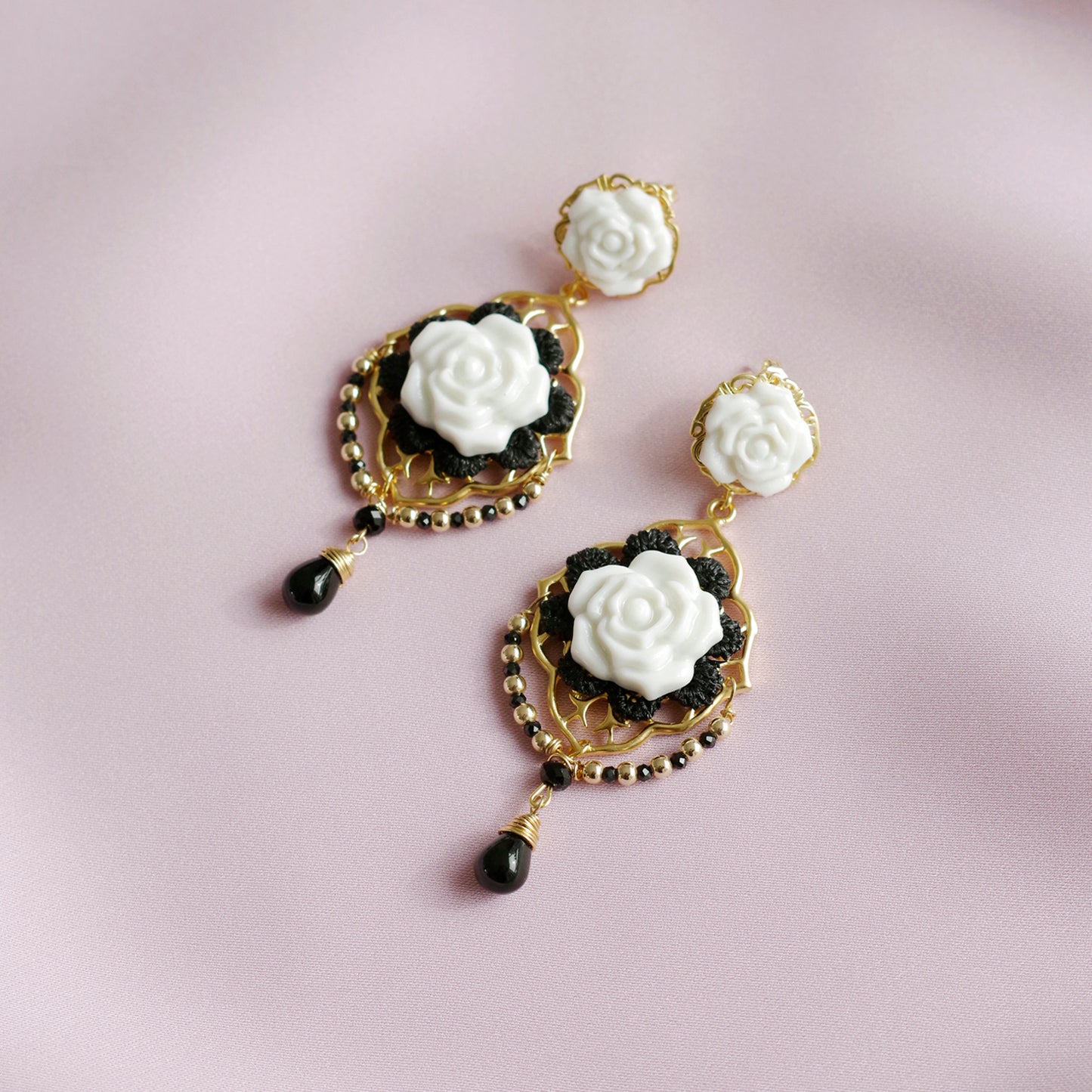 Classic Baroque Porcelain Rose Statement Earrings