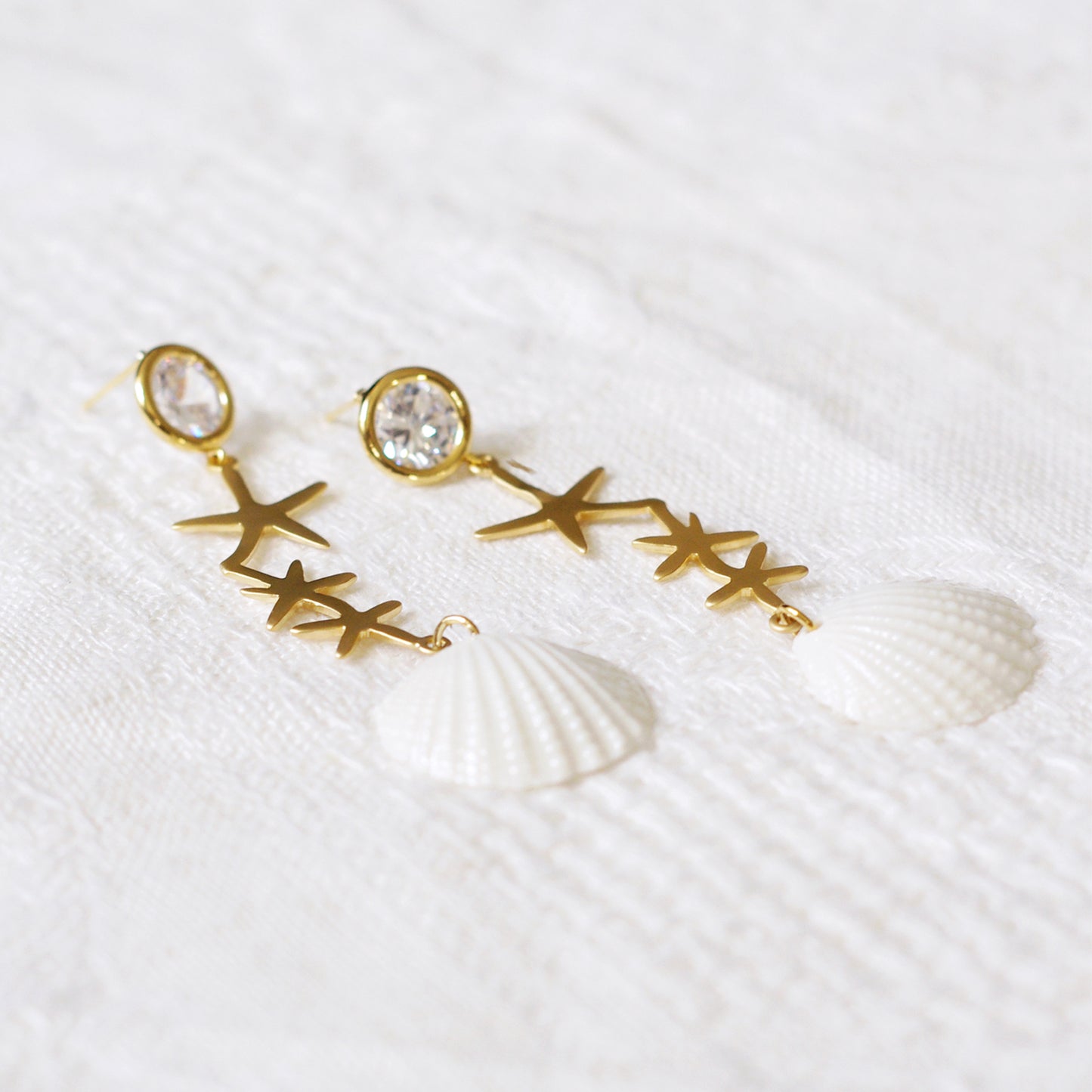 Crystal Star Porcelain Seashell Earrings