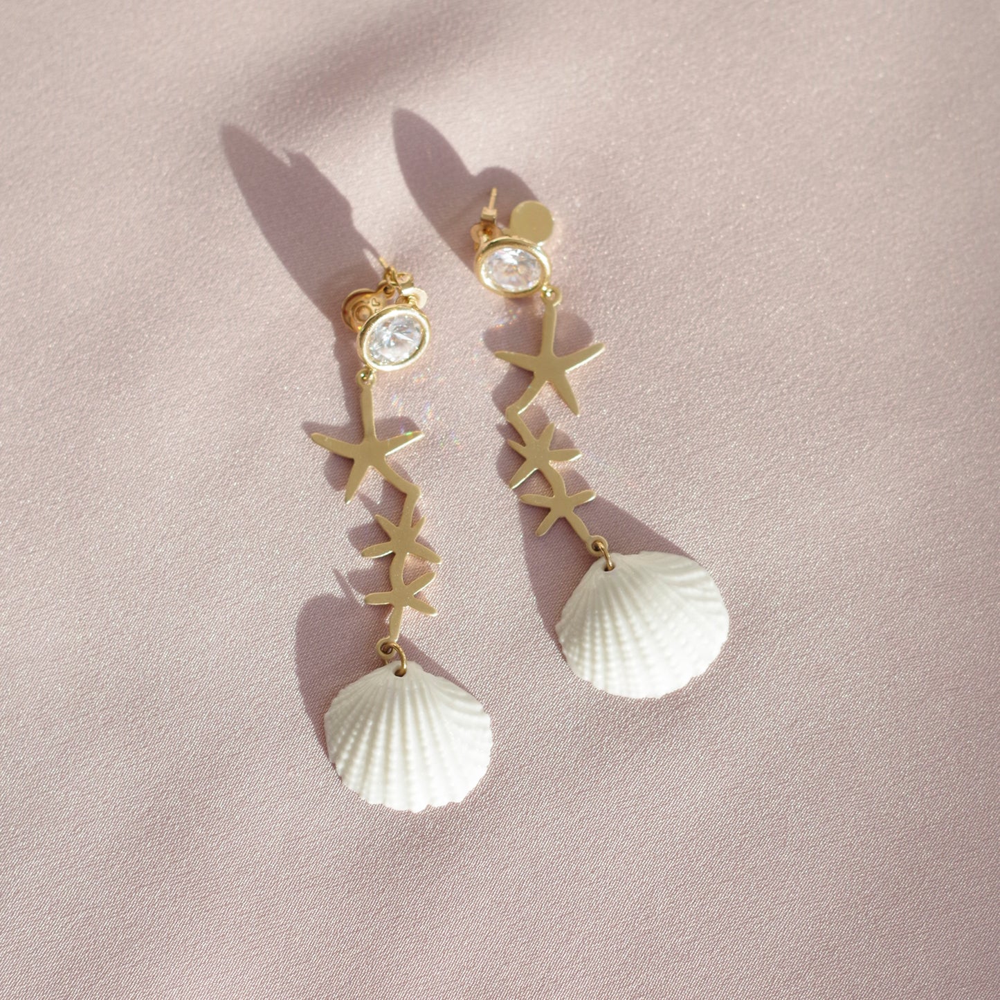 Crystal Star Porcelain Seashell Earrings