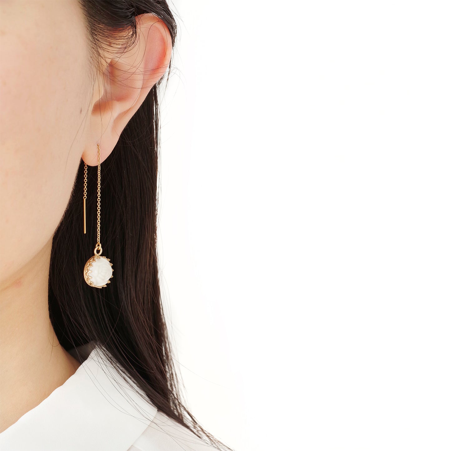 Mini Porcelain Rose With Gold-Filled Chain Earrings