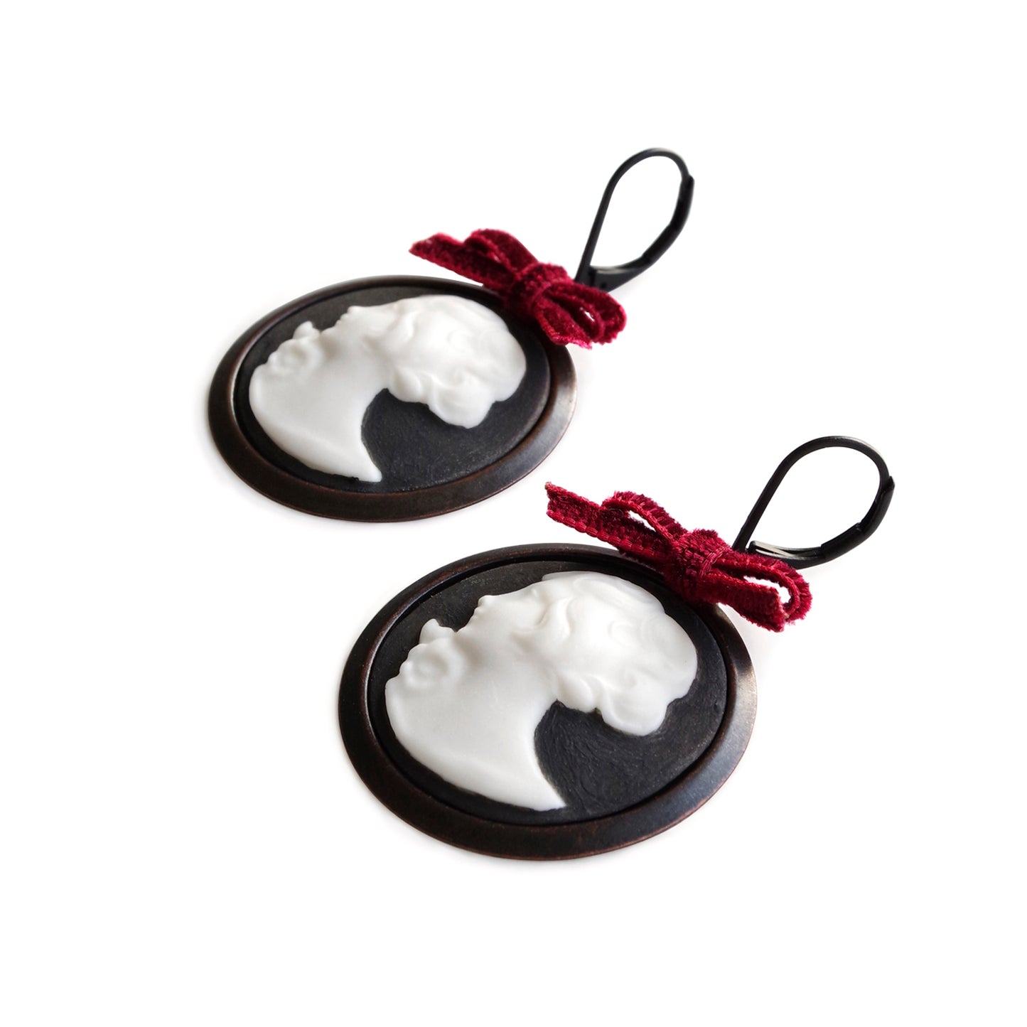 Dark Romance Goddess Round Porcelain Cameo Earrings