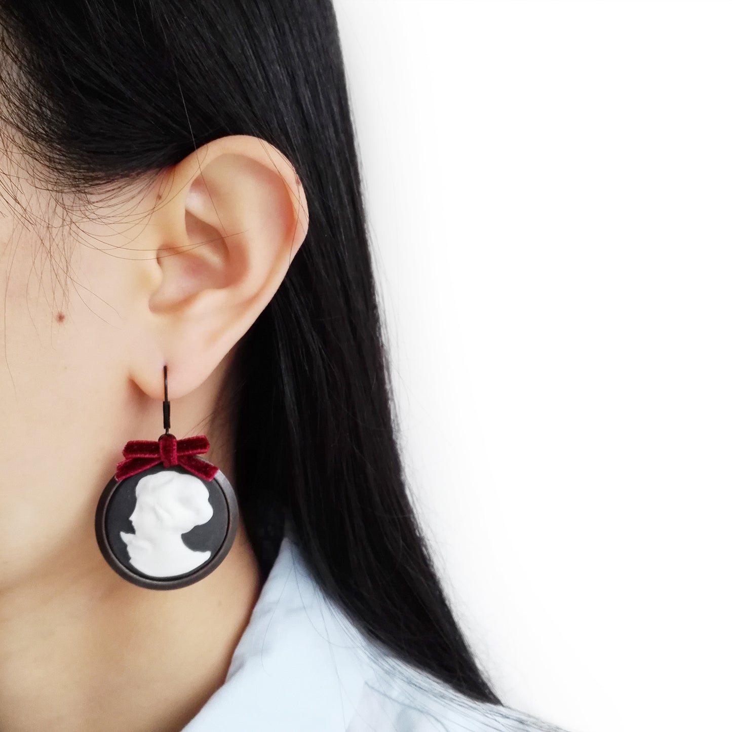 Dark Romance Goddess Round Porcelain Cameo Earrings