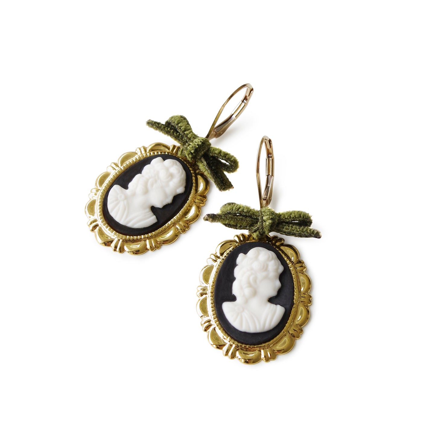 Dark Romance Goddess Oval Porcelain Cameo Earrings
