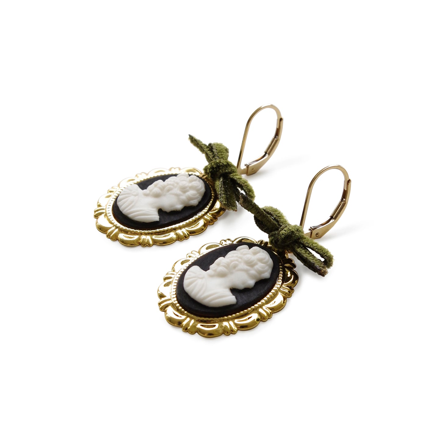 Dark Romance Goddess Oval Porcelain Cameo Earrings